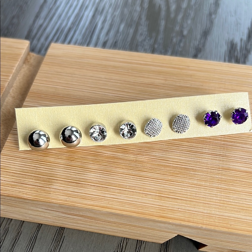 Chic Silver and Purple Stud Earrings Set